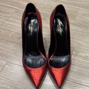 Saint Laurent Metallic Red Pointed-Toe Heels
